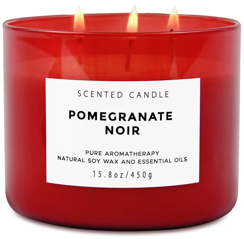 Pomegranate Noir 3 - Wick Scented Candle with Strawberry & Vanilla | Highly Scented Natural Soy Candle for Home & Office | Aromatherapy Stress Relief Candle | Luxury Winter Gift Candle for Women & Men - CHRISTOPHER RICHARDSON LIFESTYLE BOUTIQUE