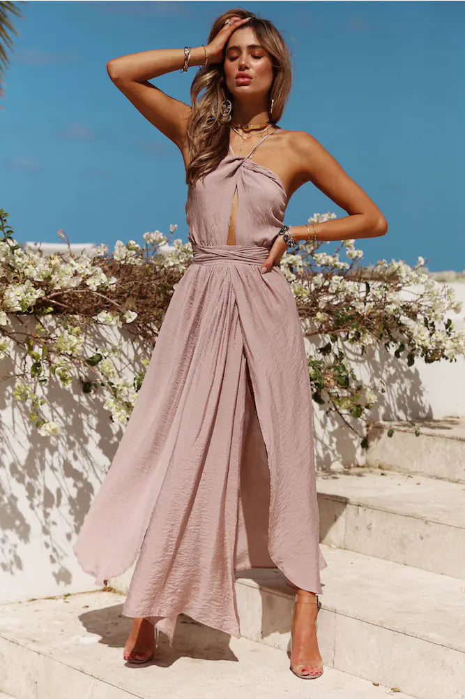 Backless Halter Neck Maxi Dress with Slits