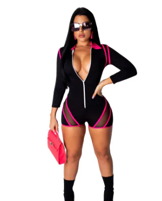 Backless Zipper Bodysuit with Halter Neck Design