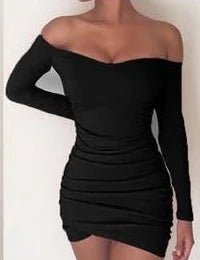 Long Sleeve Off - Shoulder Ruched Bodycon Dress for Women - CHRISTOPHER RICHARDSON LIFESTYLE BOUTIQUE