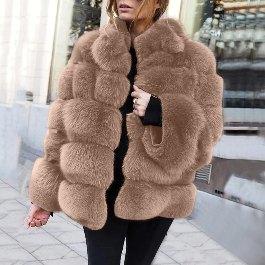 Faux Fur Women's Coat with Fox Fur Design (In Stock)