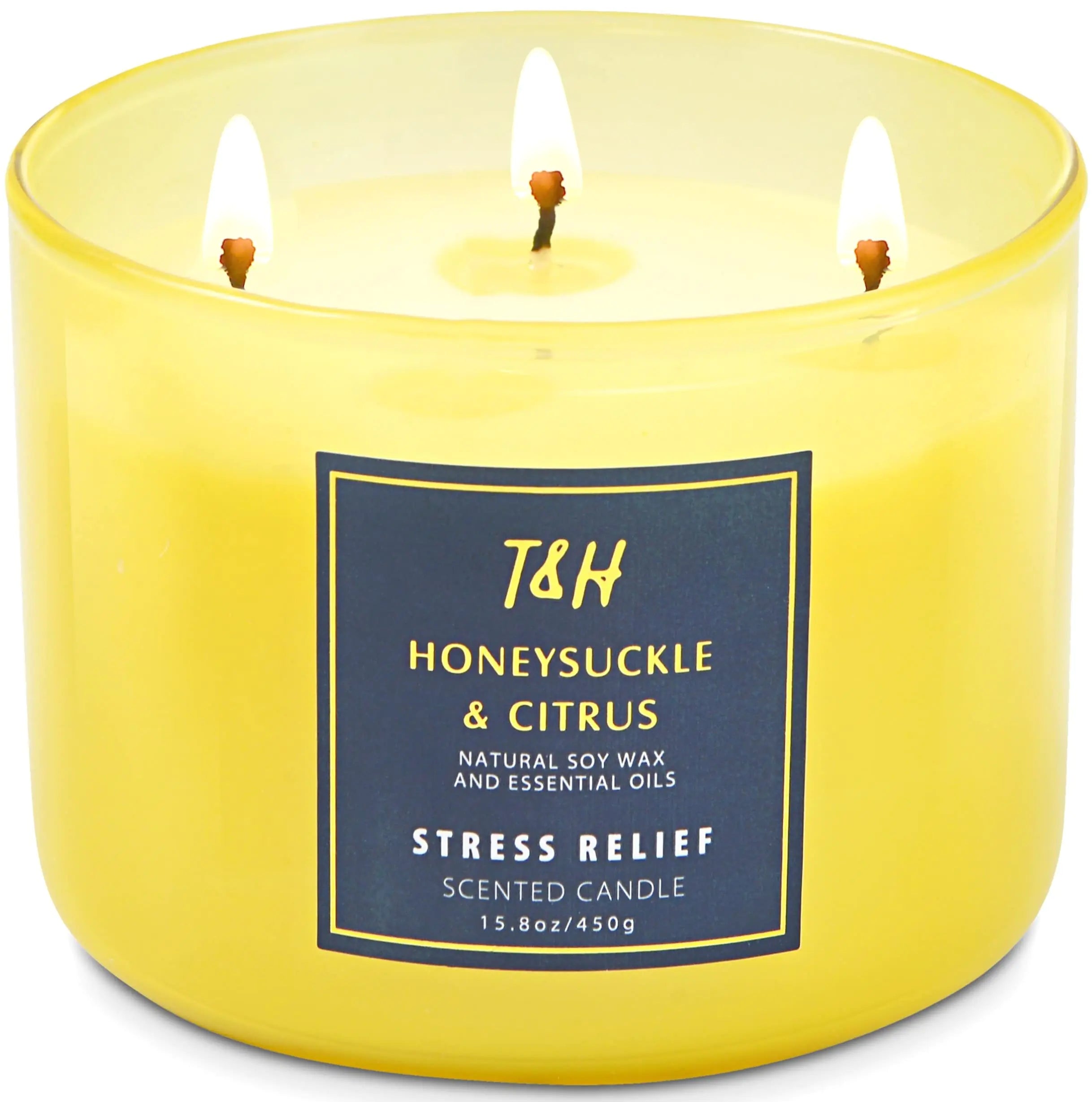 Large 3 - Wick Aromatherapy Scented Candles for Home - Honeysuckle Citrus Stress Relief Candle with Grapefruit & Mint - Natural Soy Candles Clean Burning - Relaxing Candle for Women & Men - CHRISTOPHER RICHARDSON LIFESTYLE BOUTIQUE