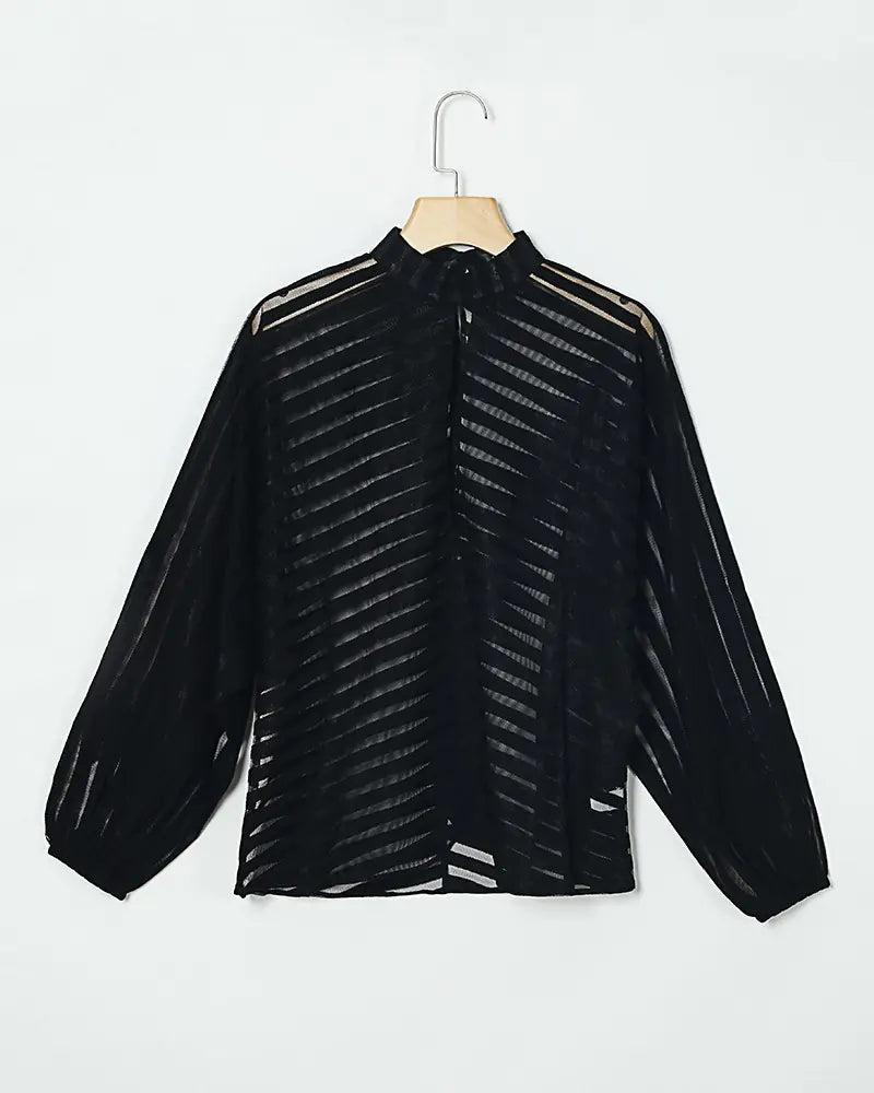 Autumn Women's Striped Sheer Long Sleeve Top