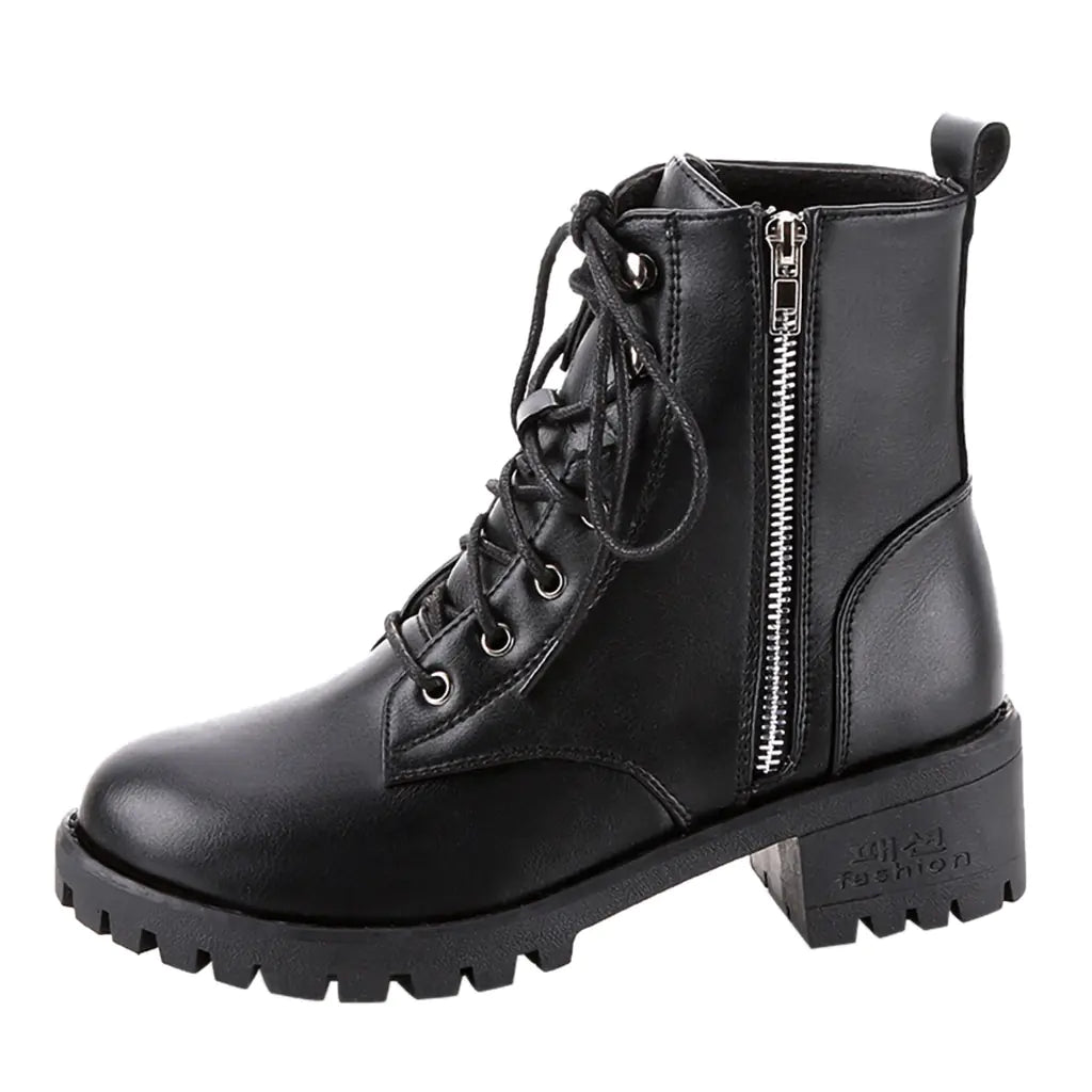 Fashion Black High-Top Women's Martin Boots with Wedge