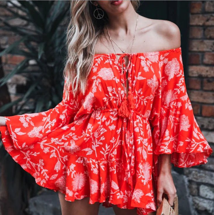 Off - Shoulder Fringe Tie Jumpsuit (Loose Fit) - CHRISTOPHER RICHARDSON LIFESTYLE BOUTIQUE