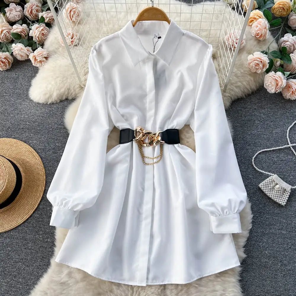 Metal Buckle White Dress Shirt - CHRISTOPHER RICHARDSON LIFESTYLE BOUTIQUE