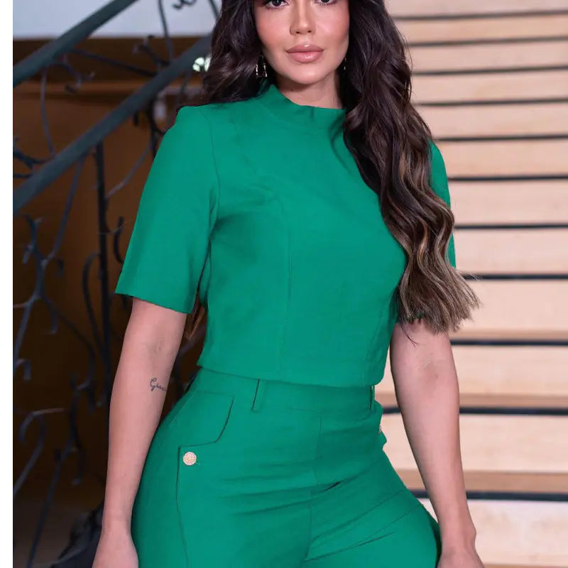 2024 Women's Fashion Casual Top & High-Waist Pants Set