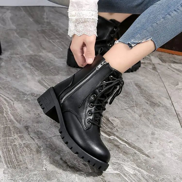 Fashion Black High-Top Women's Martin Boots with Wedge