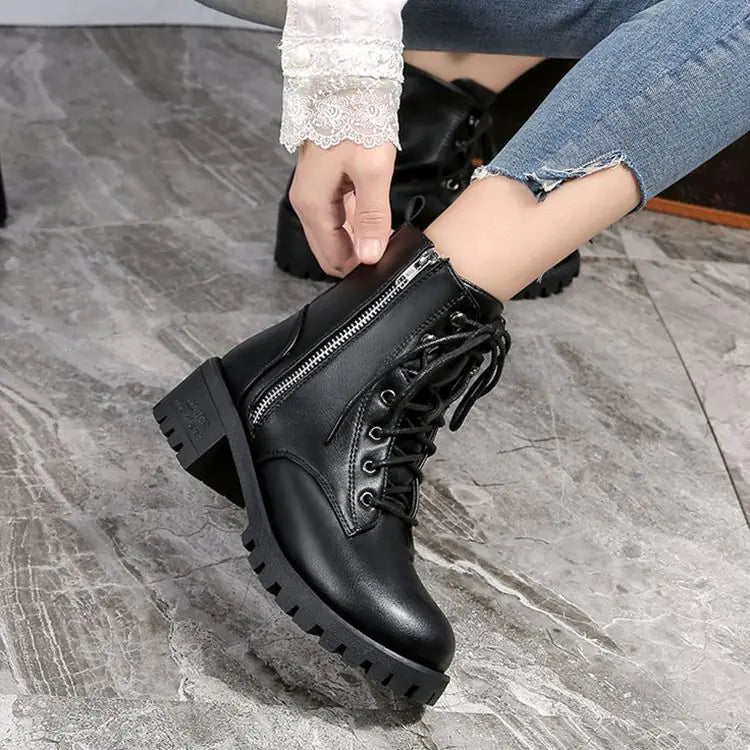 Fashion Black High-Top Women's Martin Boots with Wedge