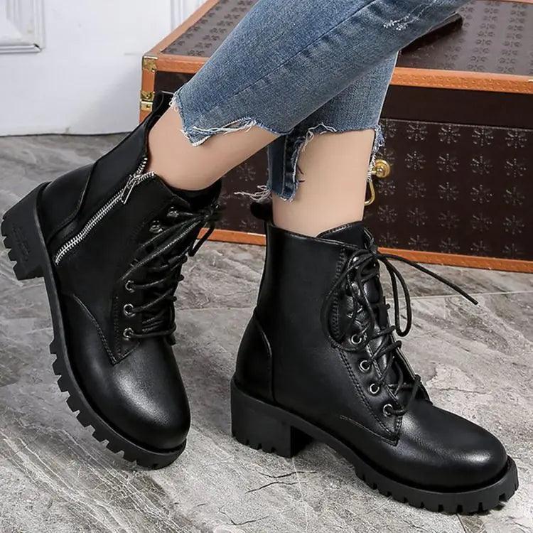 Fashion Black High-Top Women's Martin Boots with Wedge