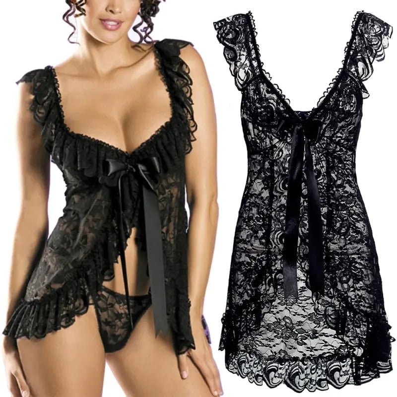 Plus Size Lace Lingerie Set with Sheer Nightgown - CHRISTOPHER RICHARDSON LIFESTYLE BOUTIQUE