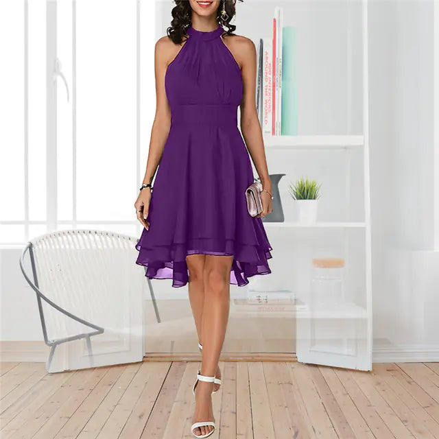 Elegant Women's High Waist Sleeveless Chiffon Dress