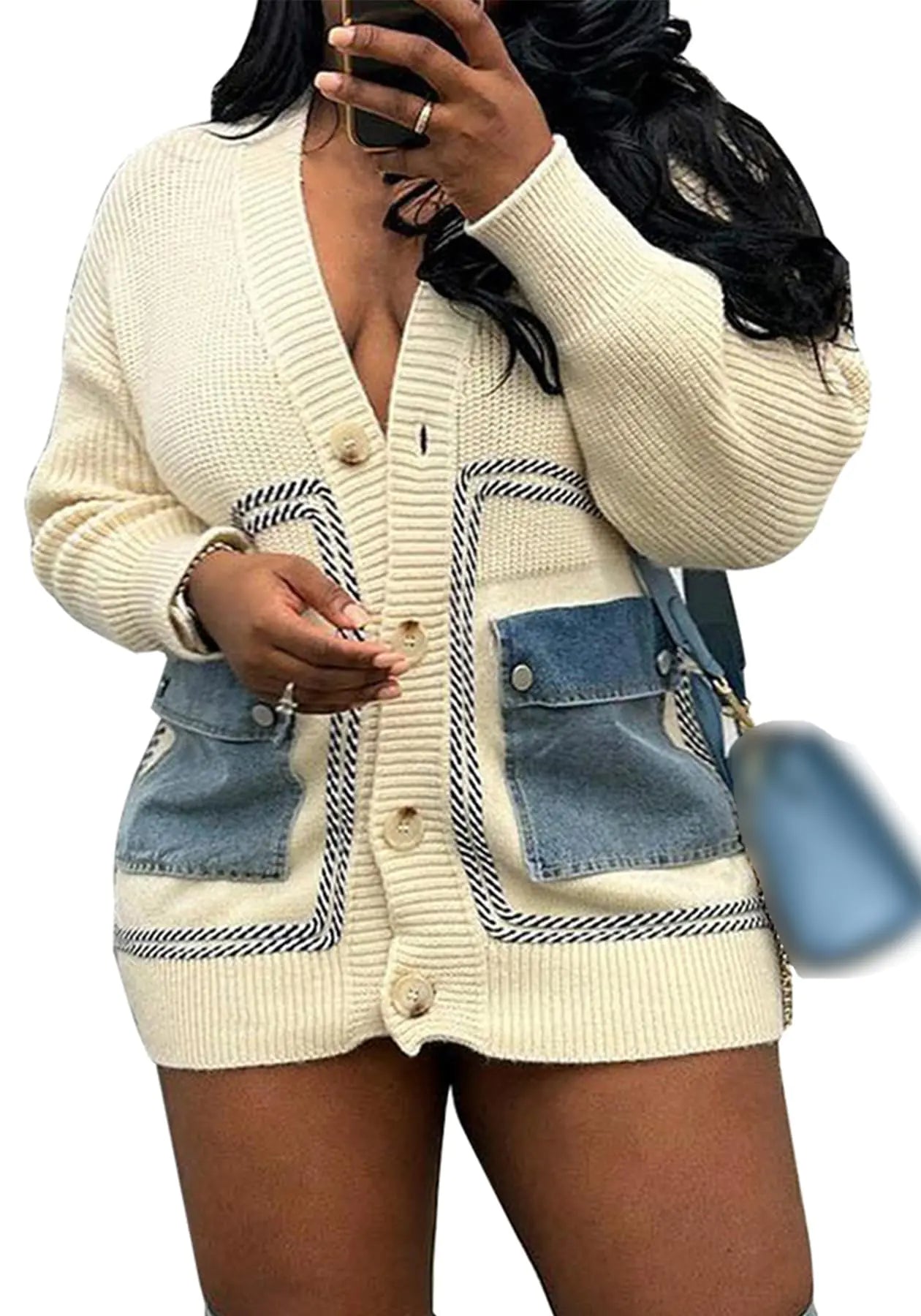 LKOUS Womens Sexy V Neck Knit CardigansLong Sleeve Loose Trendy Sweater Coats Beige - CHRISTOPHER RICHARDSON LIFESTYLE BOUTIQUE