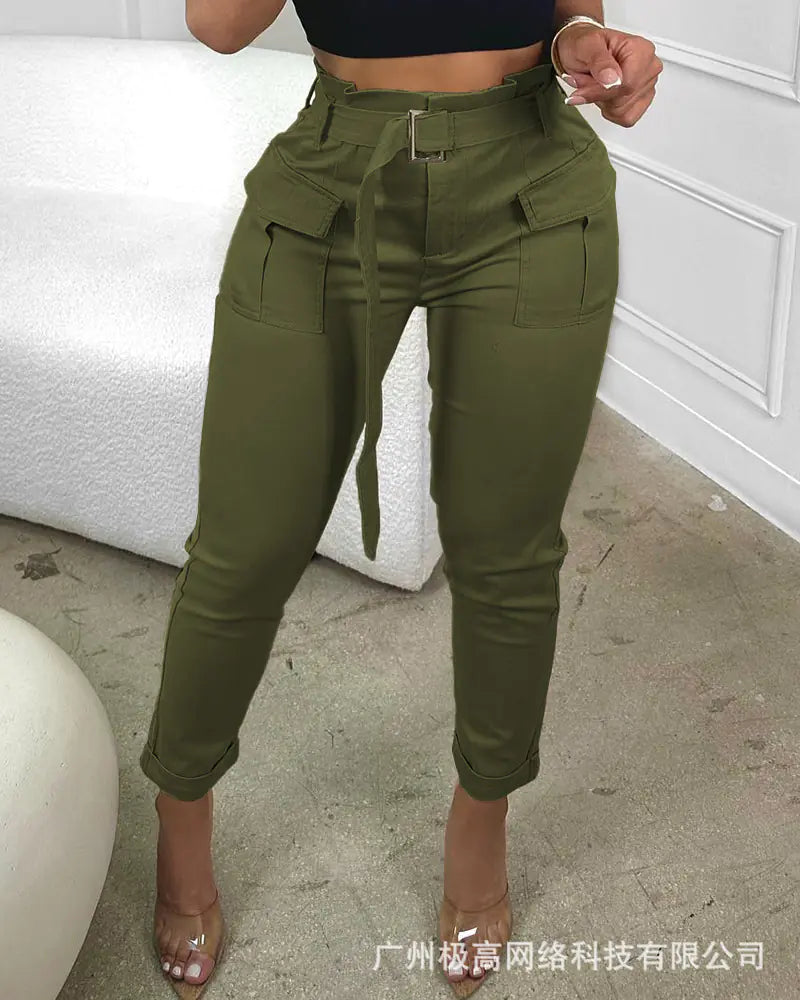 2023 Fashion Women's Khaki High-Waist Cargo Pants