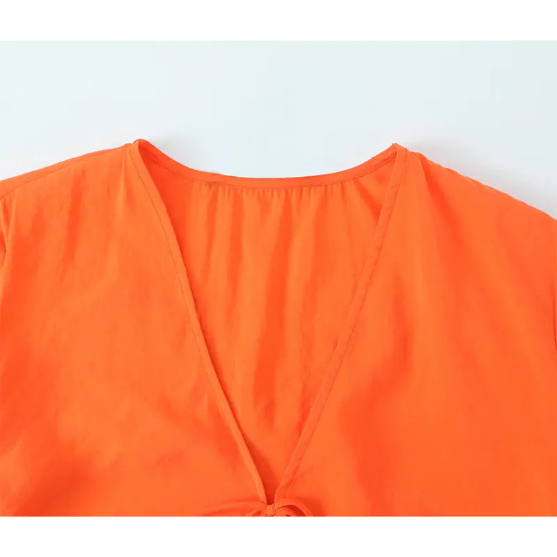 Casual V-Neck Long Sleeve Tie-Front Top