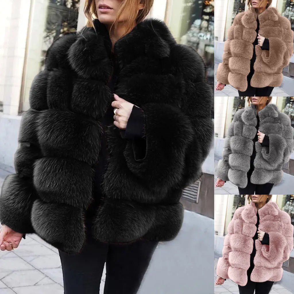 Faux Fur Women's Coat with Fox Fur Design (In Stock)