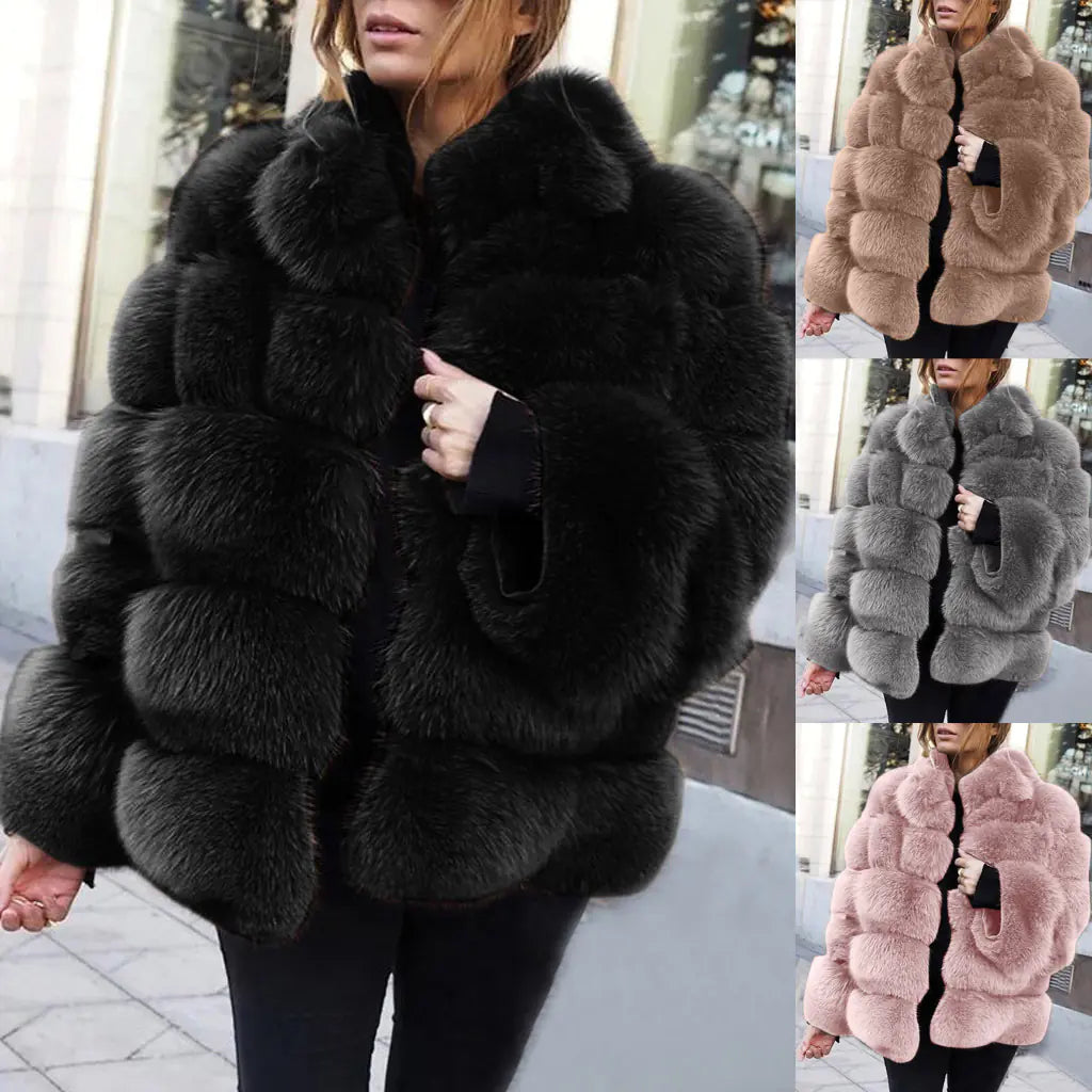 Faux Fur Women's Coat with Fox Fur Design (In Stock)