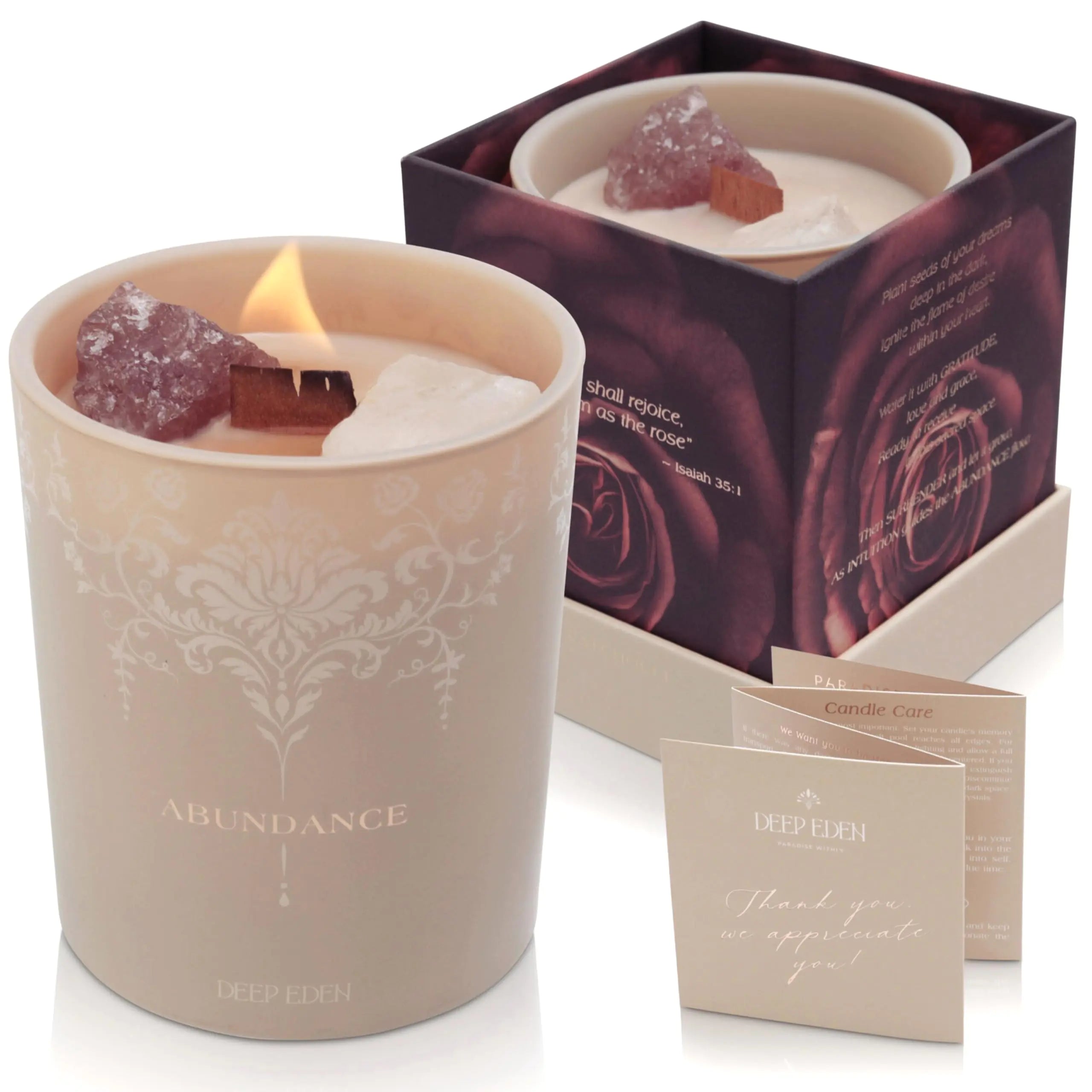 Luxury Crystal Candle for Women - Velvet Rose & Patchouli Scented Aromatherapy Candle - Manifestation Candle with Strawberry and Clear Quartz Crystals - 7.4oz Natural Coconut Soy Wax Wood Wick Candles - CHRISTOPHER RICHARDSON LIFESTYLE BOUTIQUE