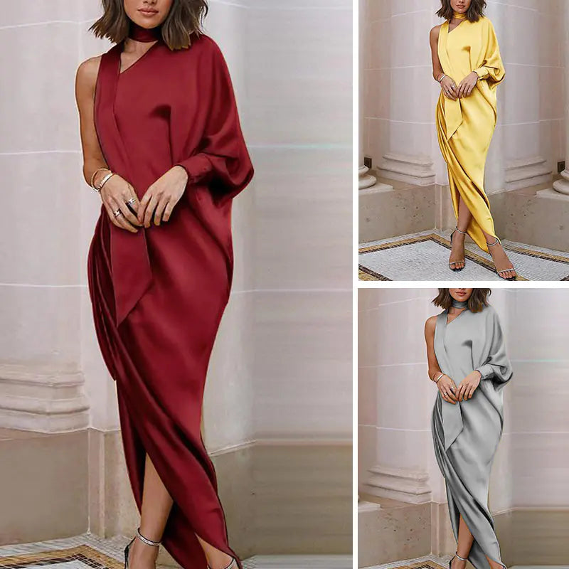 Autumn Women's Sexy One-Shoulder Midi Dress