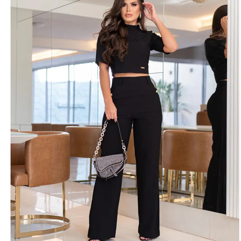 2024 Women's Fashion Casual Top & High-Waist Pants Set