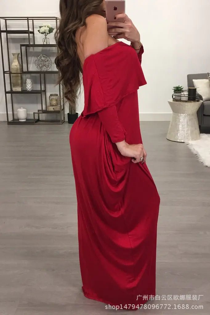 Off - Shoulder Ruffled Long Sleeve Dress for Women - CHRISTOPHER RICHARDSON LIFESTYLE BOUTIQUE