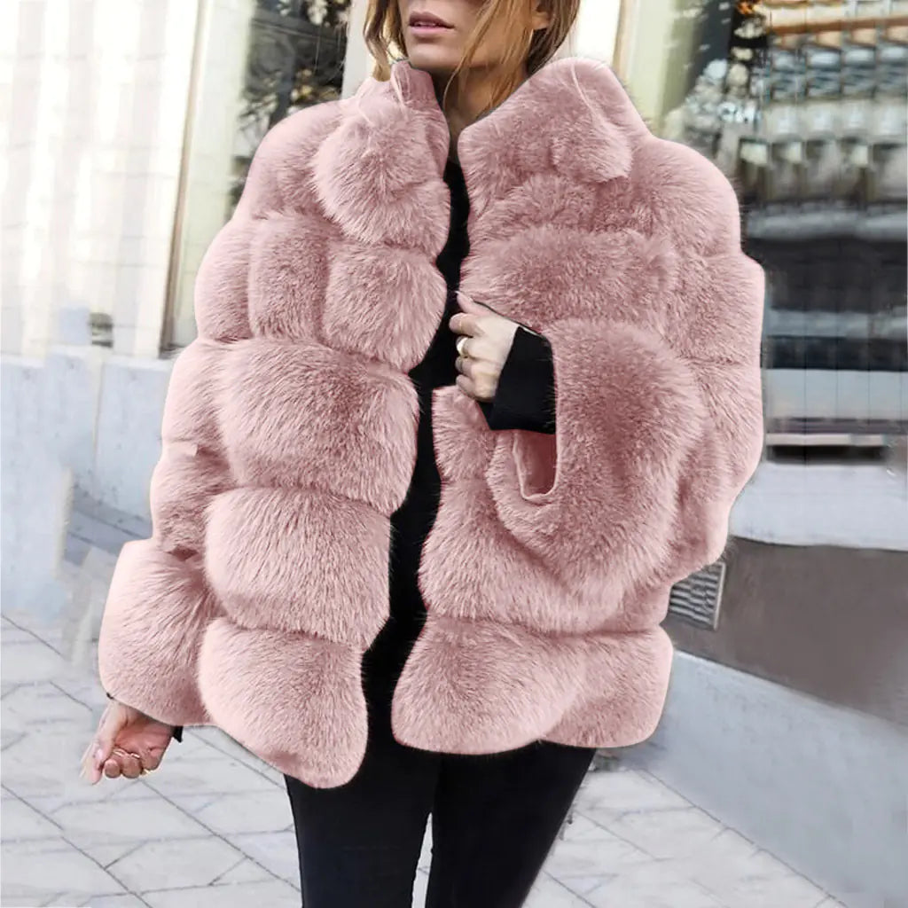 Faux Fur Women's Coat with Fox Fur Design (In Stock)