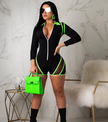 Backless Zipper Bodysuit with Halter Neck Design