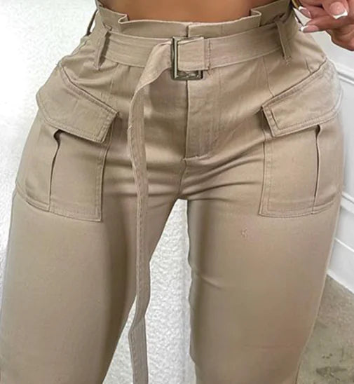 2023 Fashion Women's Khaki High-Waist Cargo Pants