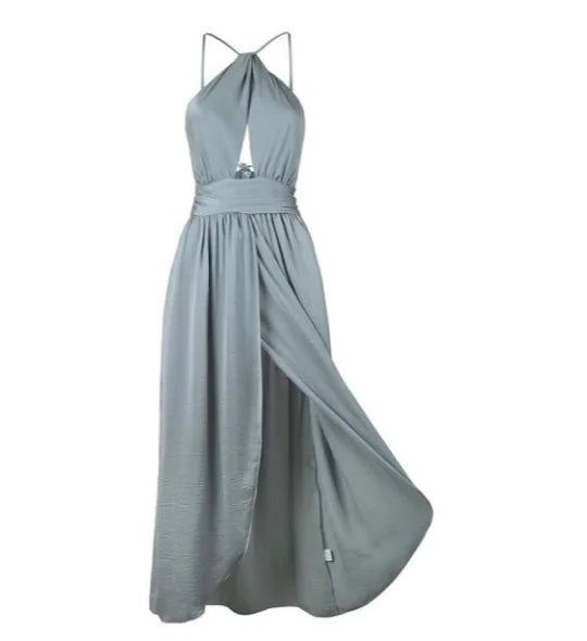 Backless Halter Neck Maxi Dress with Slits