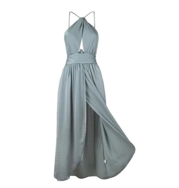 Backless Halter Neck Maxi Dress with Slits