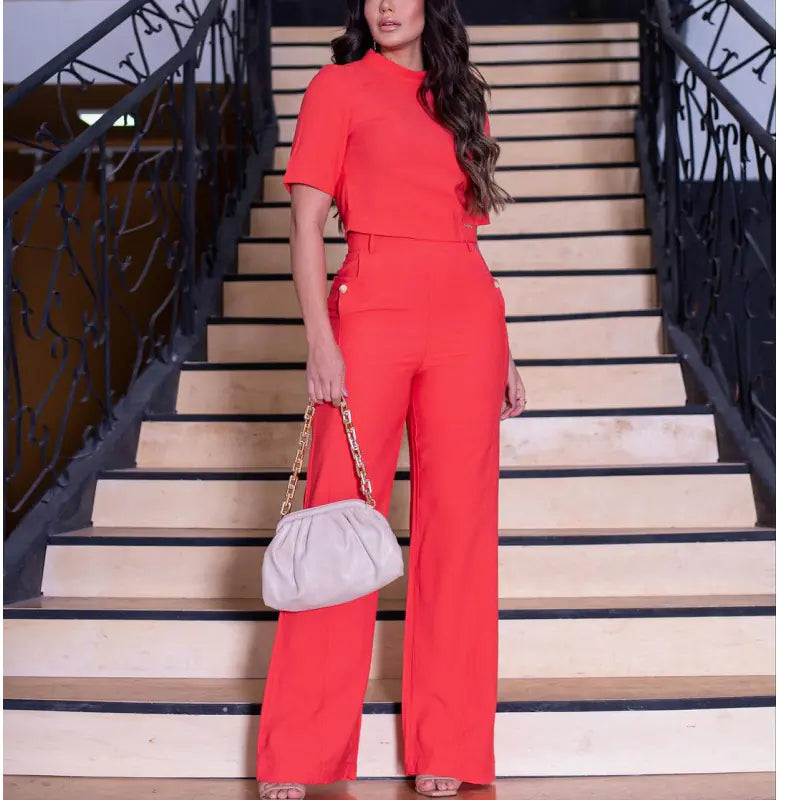 2024 Women's Fashion Casual Top & High-Waist Pants Set