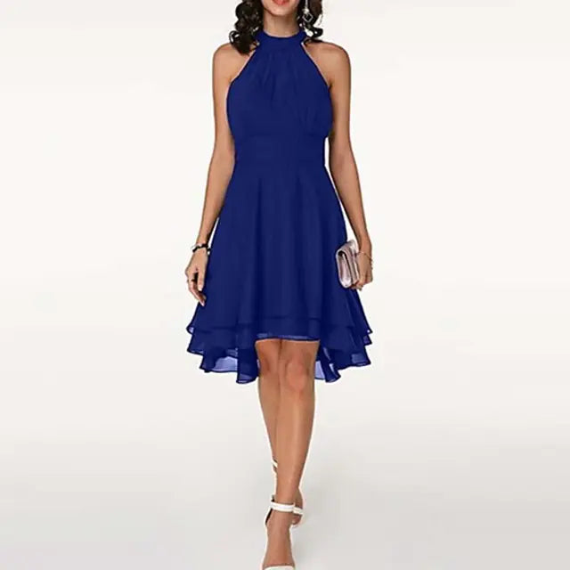 Elegant Women's High Waist Sleeveless Chiffon Dress