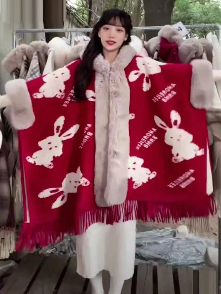 Fur Collar Knitted Poncho with Hoodie - CHRISTOPHER RICHARDSON LIFESTYLE BOUTIQUE