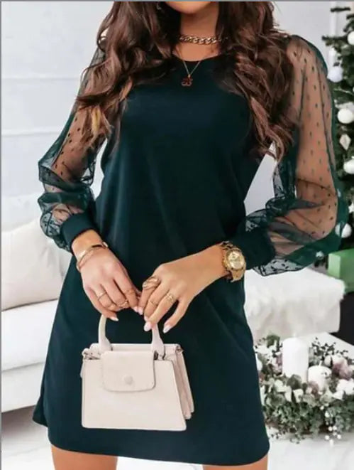 Elegant Women's Long Sleeve Mesh Stitching Dress