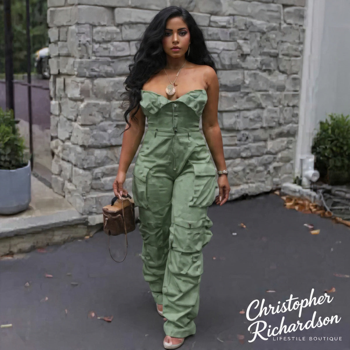 2024 Women's Fashion Sexy Strapless Jumpsuit with Pockets
