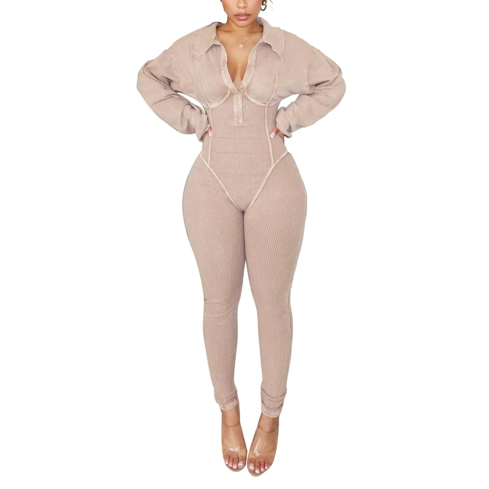 REASERAL Womens Sexy Jumpsuits V Neck Long Sleeve Slim Bodycon Jumpsuits Going Out Casual Jumpsuits - CHRISTOPHER RICHARDSON LIFESTYLE BOUTIQUE