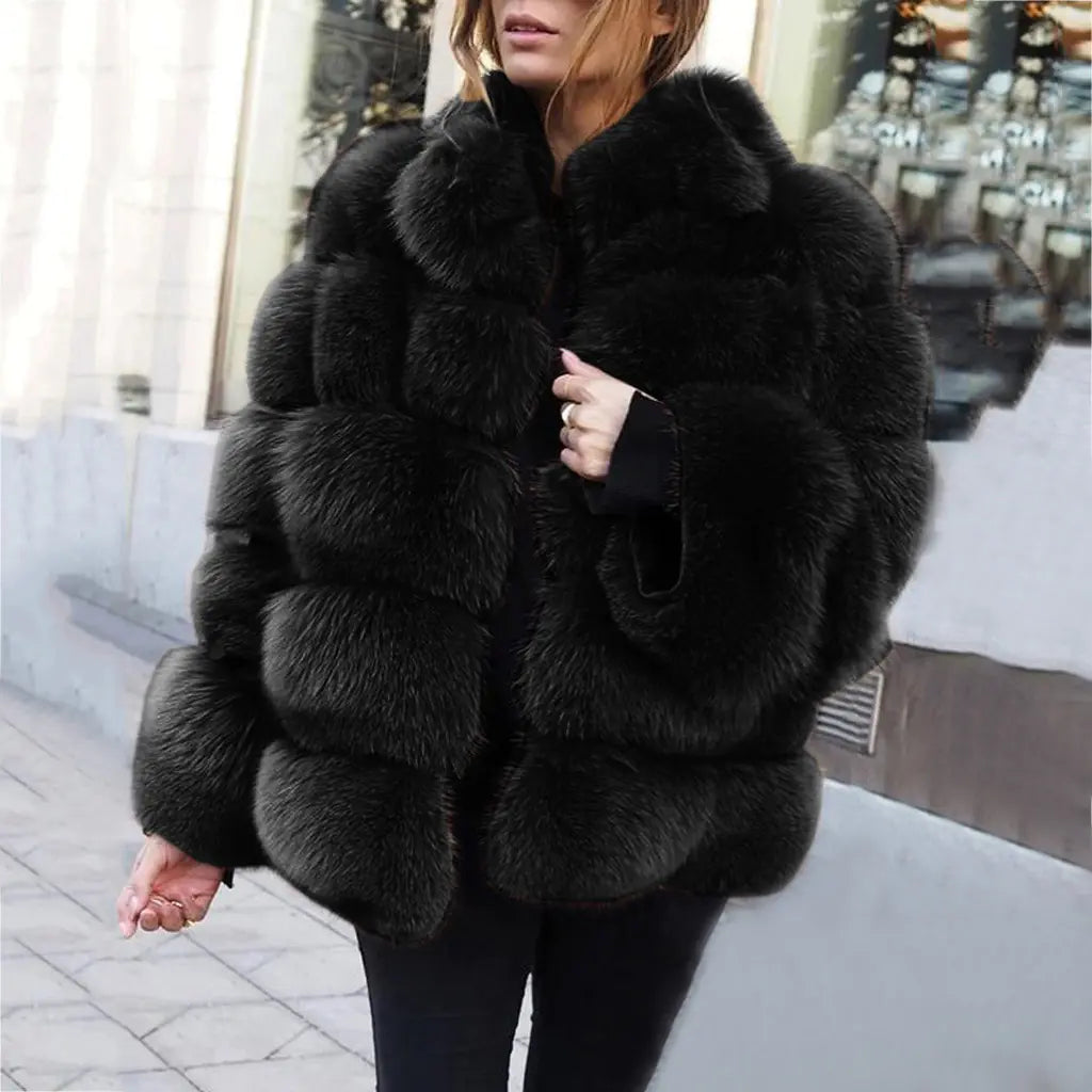 Faux Fur Women's Coat with Fox Fur Design (In Stock)