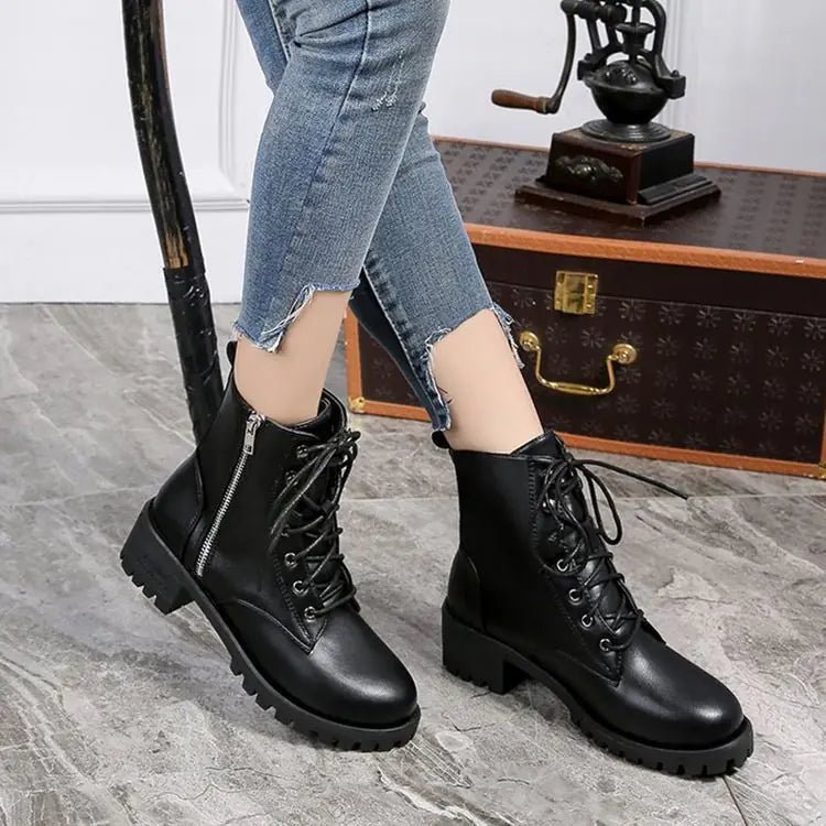 Fashion Black High-Top Women's Martin Boots with Wedge
