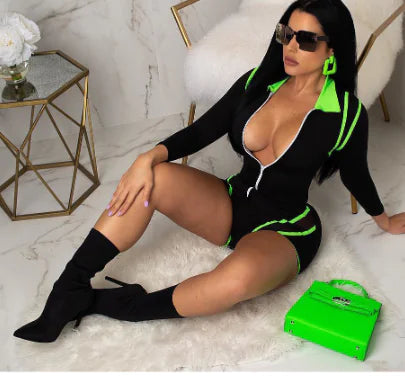 Backless Zipper Bodysuit with Halter Neck Design