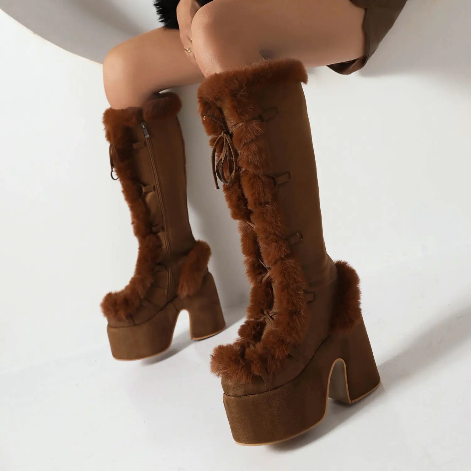 High Heel Women's Fur Platform Boots