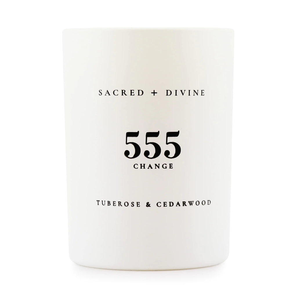 Sacred + Divine 555 "Change Scented Intention Candle Tuberose and Cedarwood Angel Number Manifestation Candle Soy Coconut Aromatherapy Candle with 80 Hour Burn Time - CHRISTOPHER RICHARDSON LIFESTYLE BOUTIQUE
