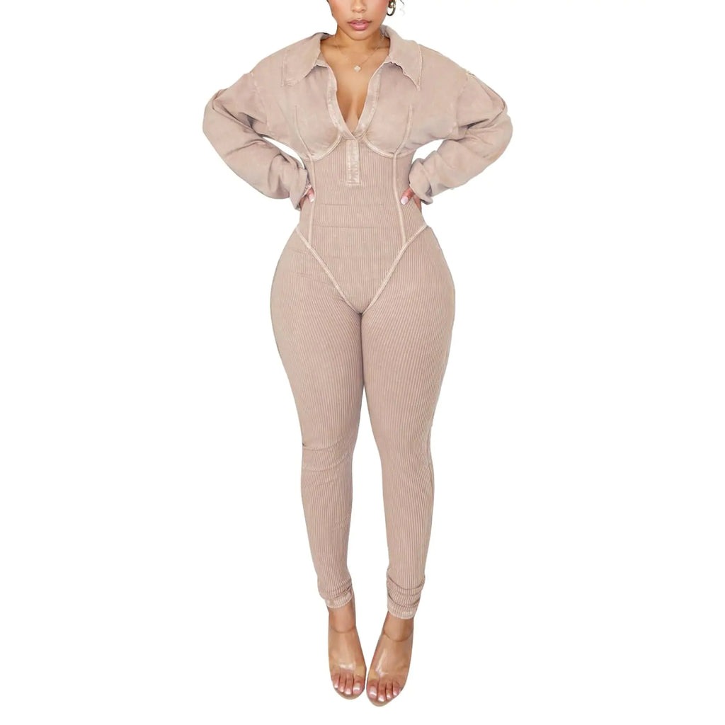 REASERAL Womens Sexy Jumpsuits V Neck Long Sleeve Slim Bodycon Jumpsuits Going Out Casual Jumpsuits - CHRISTOPHER RICHARDSON LIFESTYLE BOUTIQUE