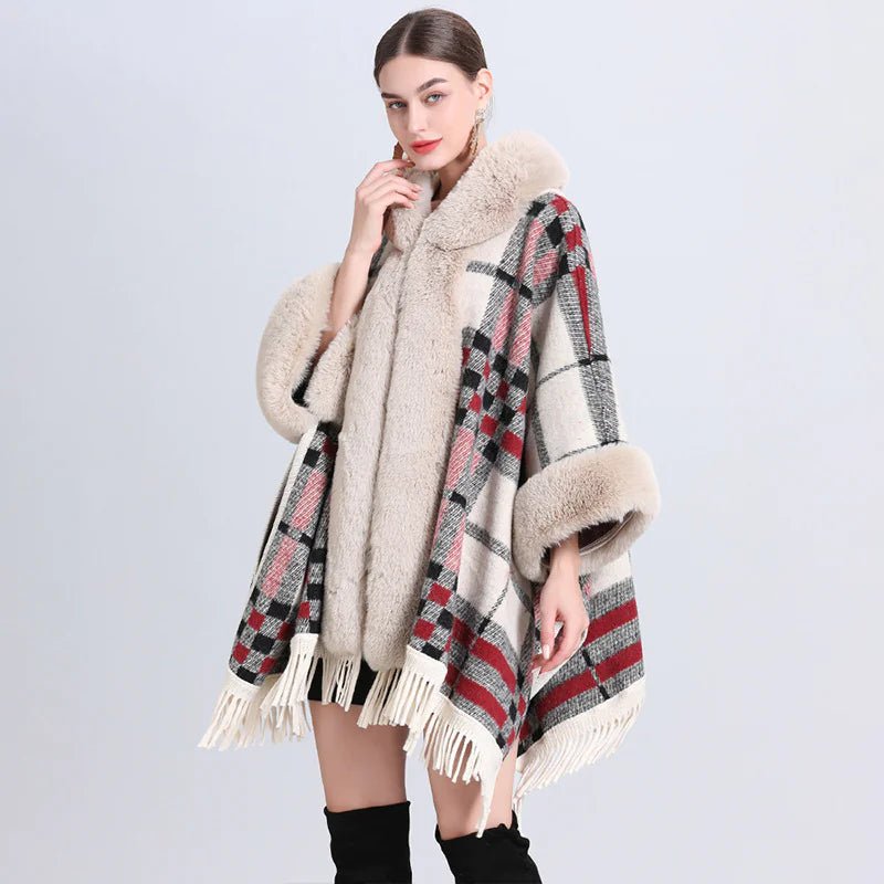 Fur Collar Knitted Poncho with Hoodie - CHRISTOPHER RICHARDSON LIFESTYLE BOUTIQUE