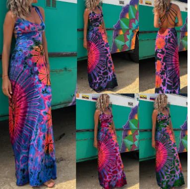 WOLFF Tie - Dye Print Cross - Back Maxi Dress (One Piece) - CHRISTOPHER RICHARDSON LIFESTYLE BOUTIQUE