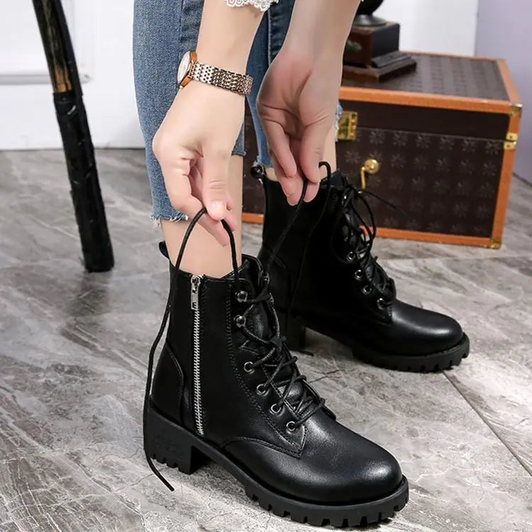 Fashion Black High-Top Women's Martin Boots with Wedge
