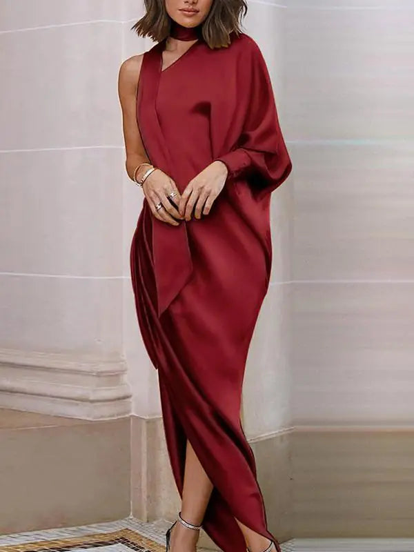 Autumn Women's Sexy One-Shoulder Midi Dress