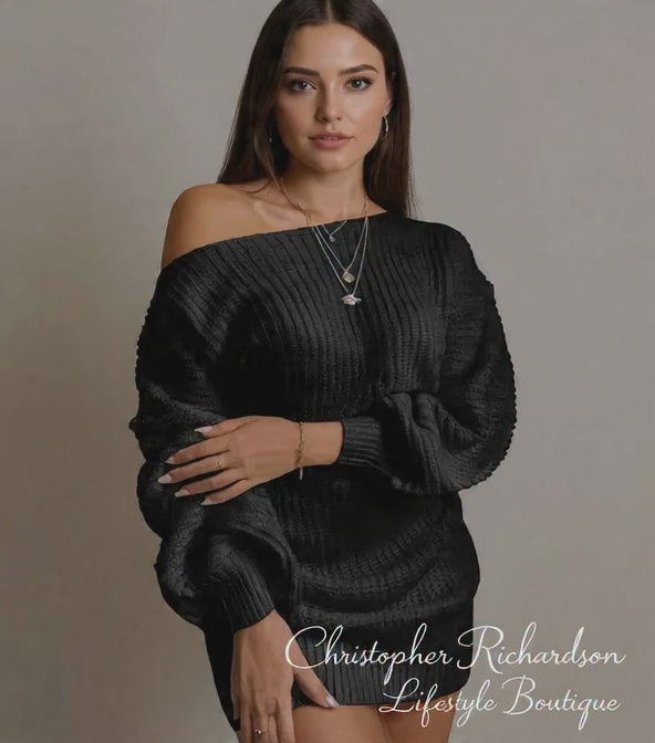 Off Shoulder Knitted Sweater Dress