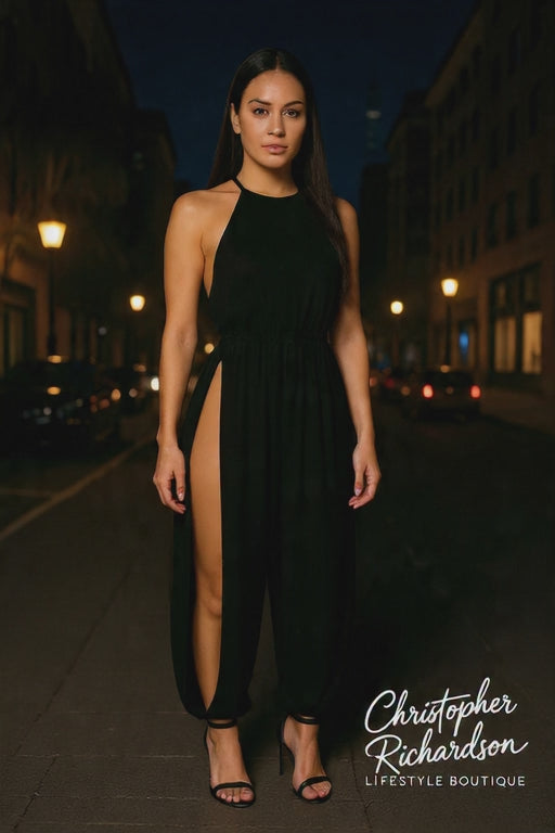 Women's Sexy Halter Jumpsuit with Belt (One Set)