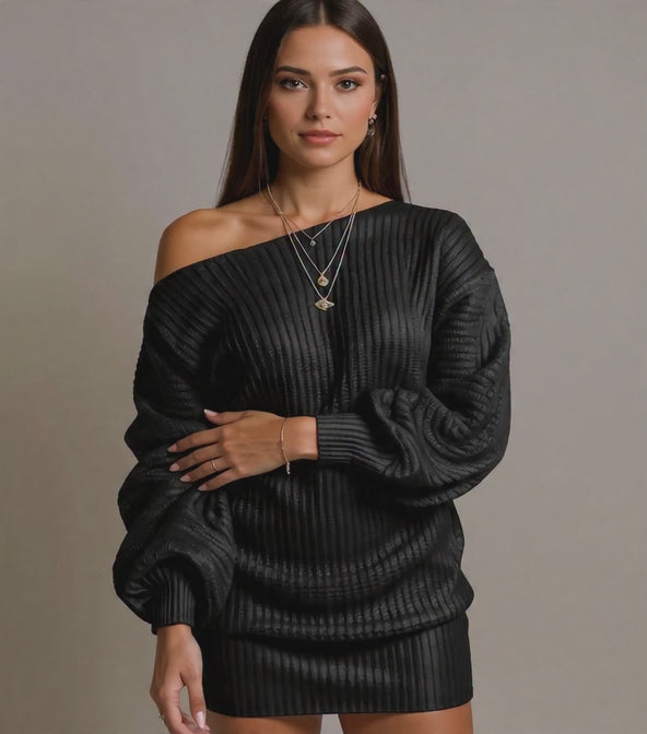 Off Shoulder Knitted Sweater Dress