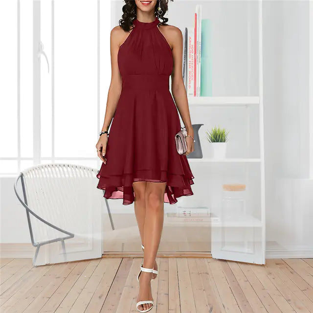 Elegant Women's High Waist Sleeveless Chiffon Dress